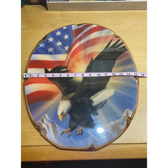 Vintage Patriotic American Flag and Bald Eagle Print Decoupage Wood Hanging Art - Picture 9 of 12